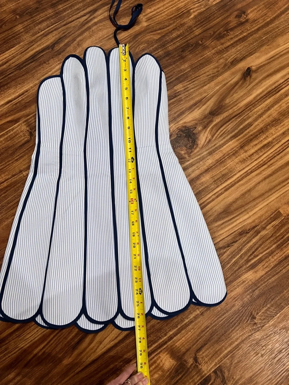 Striped Blue & White Scalloped Strapless Mini Dress - Picture 2 of 11